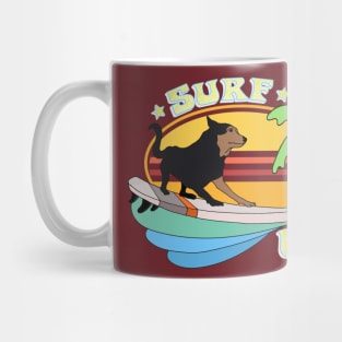 Retro Sunset Surfing Dog Mug